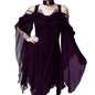 Color Strap Large Swing Sleeve Irregular Dresses