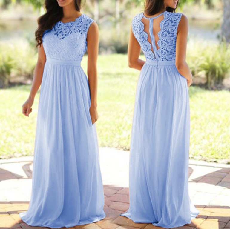 Round Neck Sexy Lace Dress Chiffon Dresses