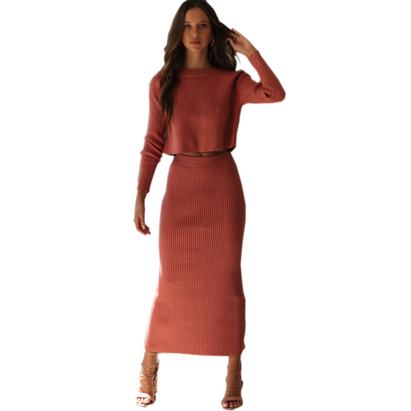 Fashion Color Dress Knitted Slit Long Suits