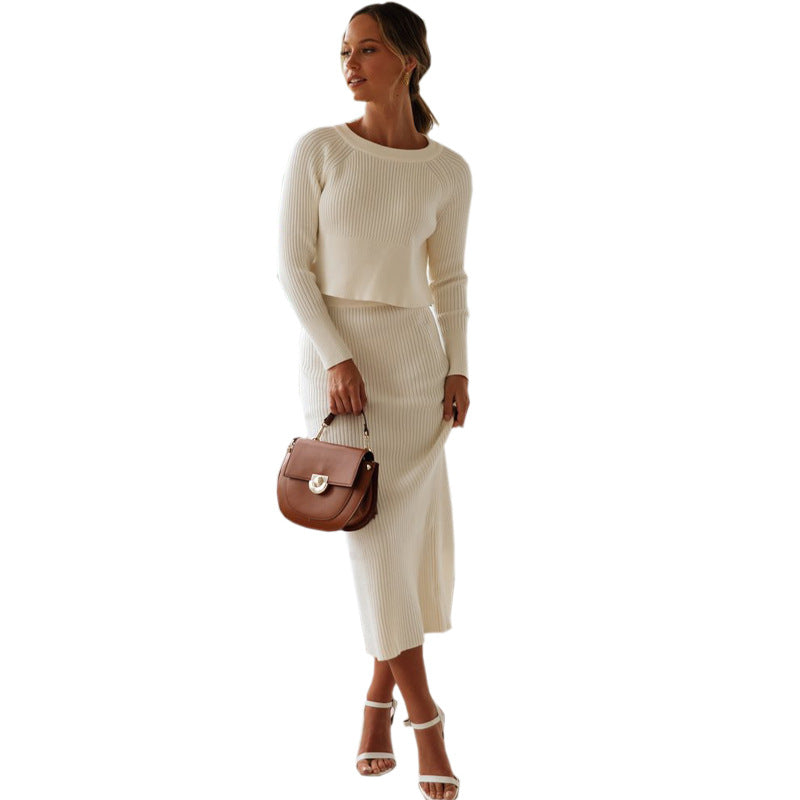 Fashion Color Dress Knitted Slit Long Suits