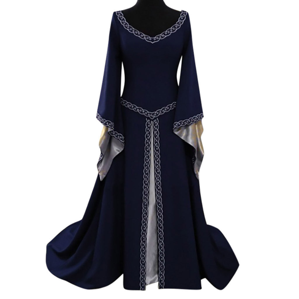 Women's Classical Halloween Christmas Long Sleeve Embroidered Dresses