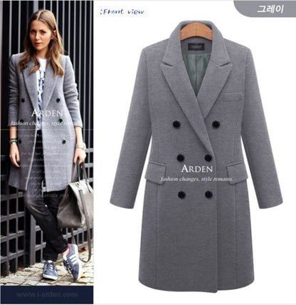Women's Classic Fashion Mid-length Woolen Double-breasted Coats