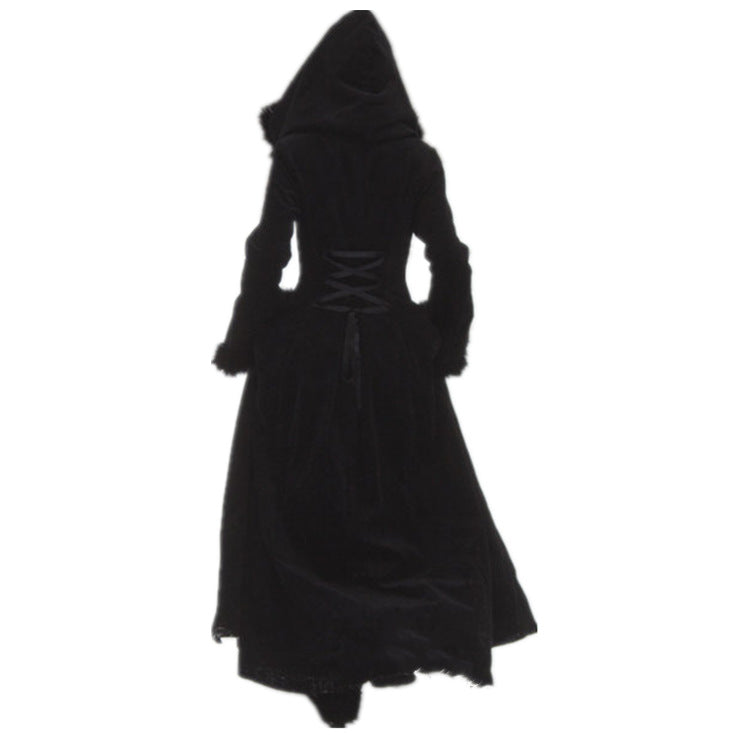 Women's Fur Collar Hood Single-breasted Large Swing Coats