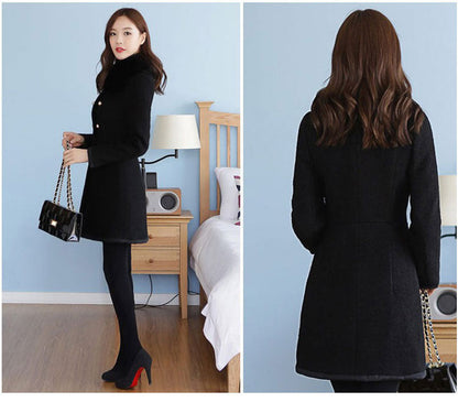 Women's Mid-length Woolen With Korean Fur Collar Coats