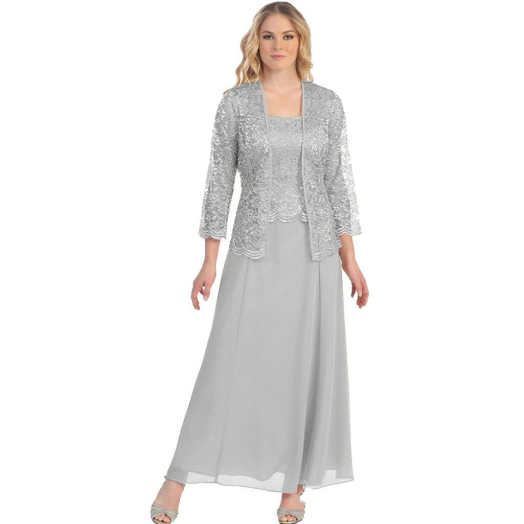 Women's Fashion Two-piece Lace Chiffon Dress Large Blouses