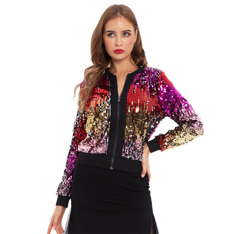 Women's Glamorous Fashion Sequin Gradient Color Jackets