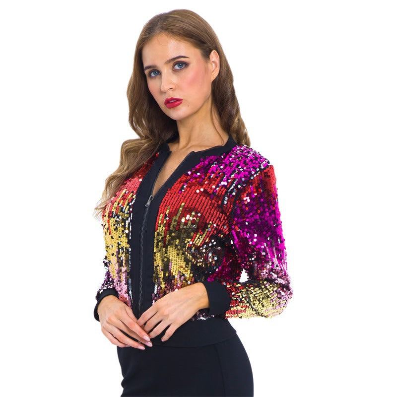 Women's Glamorous Fashion Sequin Gradient Color Jackets