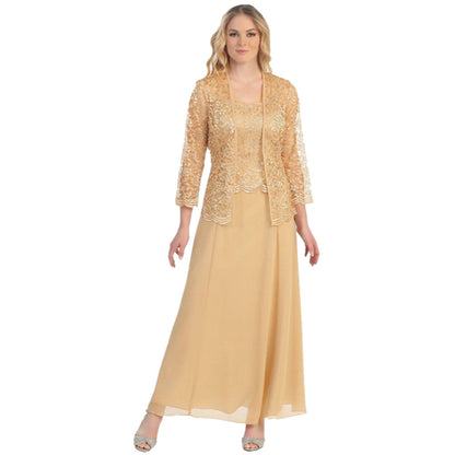 Women's Fashion Two-piece Lace Chiffon Dress Large Blouses