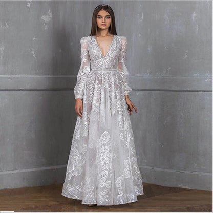 Women's Beaded Dress Lace Embroidery Party Banquet Wedding Dresses