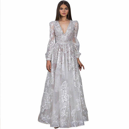Women's Beaded Dress Lace Embroidery Party Banquet Wedding Dresses