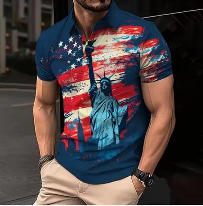 Mens Patterned Streetwear Loose-fitting Short-sleeve T-shirt