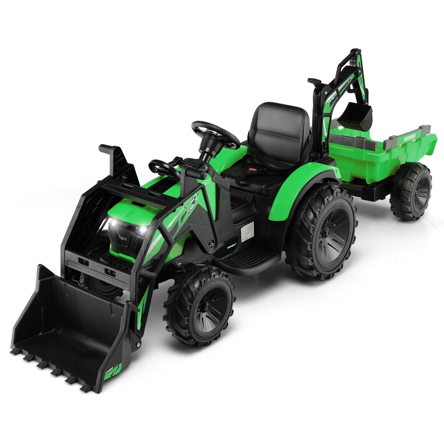 12V 3 in 1 Kids Ride On Excavator with Shovel Bucket and Music