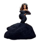 Women's Stitching Mesh Pregnant Floating Tail Long Dresses