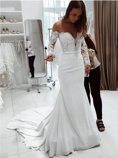 Women's Autumn Fashion Lace Long Sleeve Dress Wedding Dresses