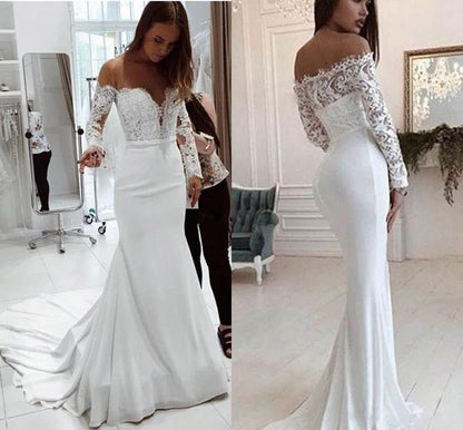 Women's Autumn Fashion Lace Long Sleeve Dress Wedding Dresses