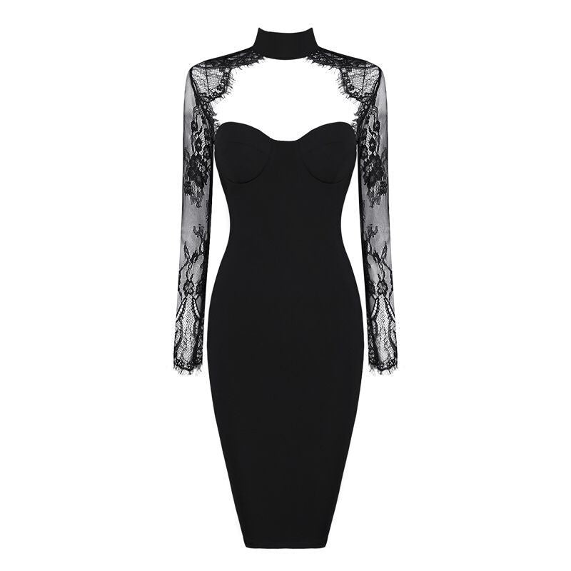 Long Sleeve Half Turtleneck Solid Color Dresses