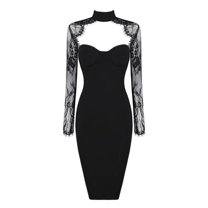 Long Sleeve Half Turtleneck Solid Color Dresses