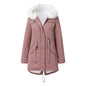 Women's Fur Collar Parka Mid-length Hooded Winter Warm Veet Woman Coats
