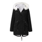 Women's Fur Collar Parka Mid-length Hooded Winter Warm Veet Woman Coats