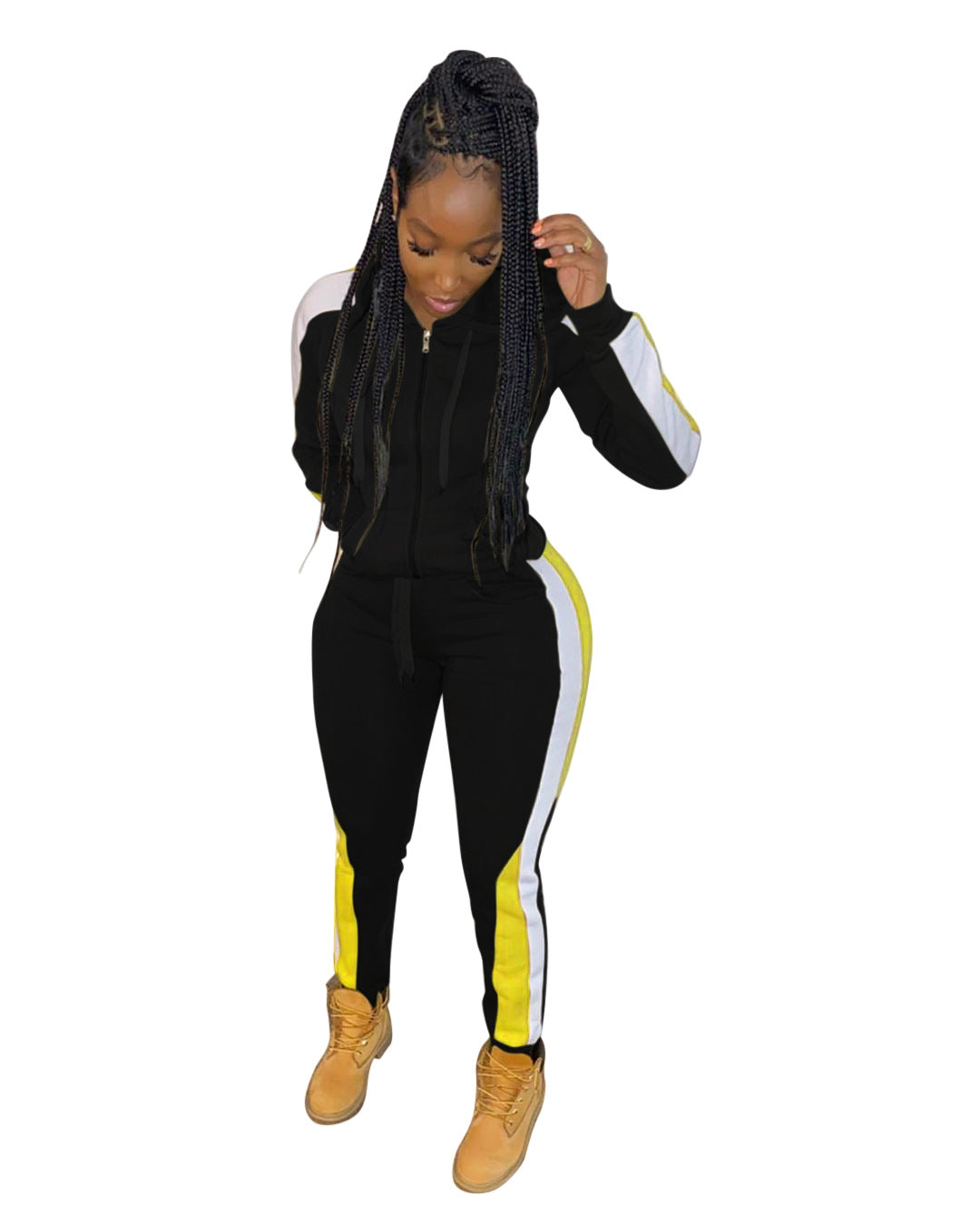 Women's Color Block Stitching Casual Hooded Zipper Suits