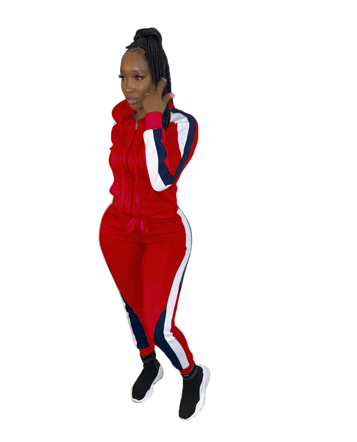 Women's Color Block Stitching Casual Hooded Zipper Suits