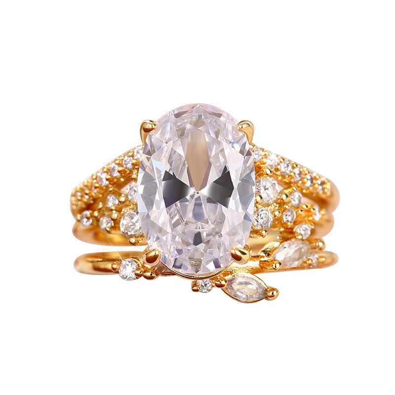 Zircon Ring Set Goose Egg-shaped Cut Ring For Women