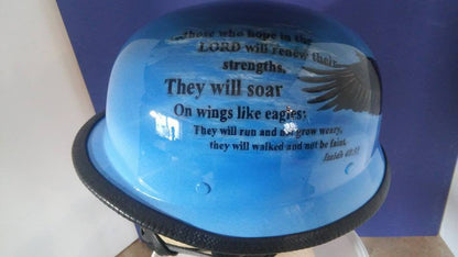 World War 2 helmet with bald eagle and verses