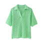 Women Clothing Summer Jacquard Mesh Loose Polo Collar Knitwear
