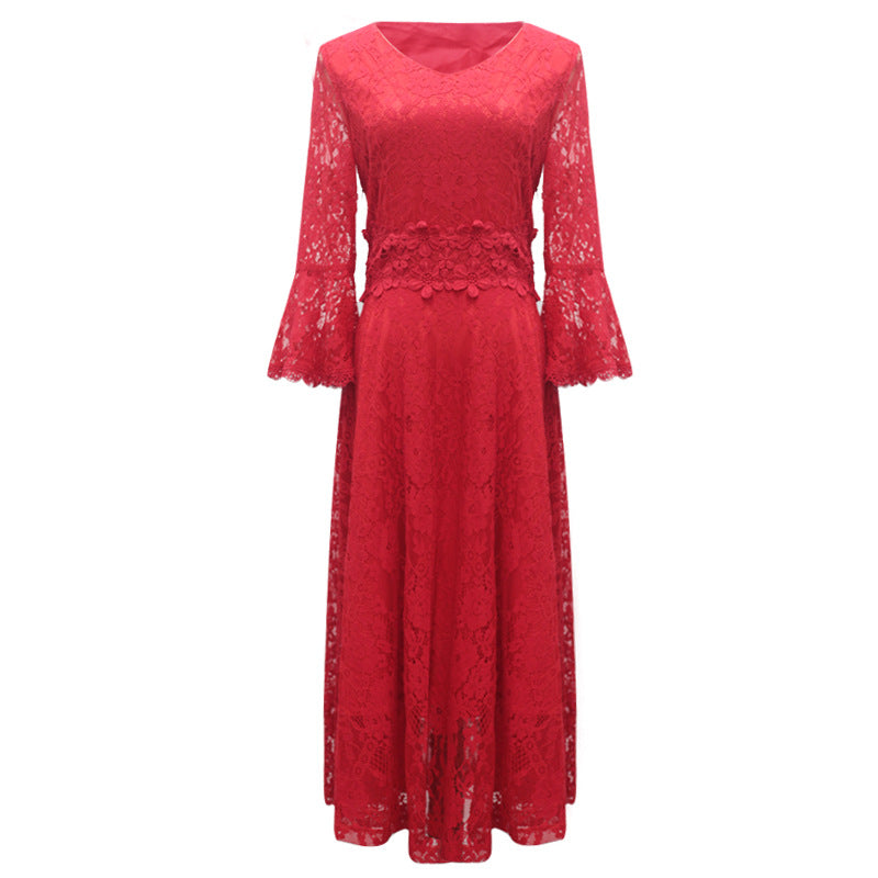 Red Dress Fat Lace Slimming Large Dresses