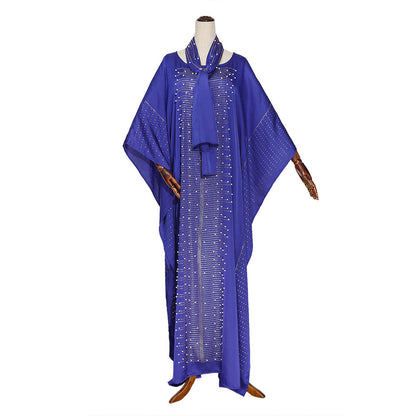 Women's Beaded Silk Satin Round Neck Wide Batwing Sleeve Plus Size