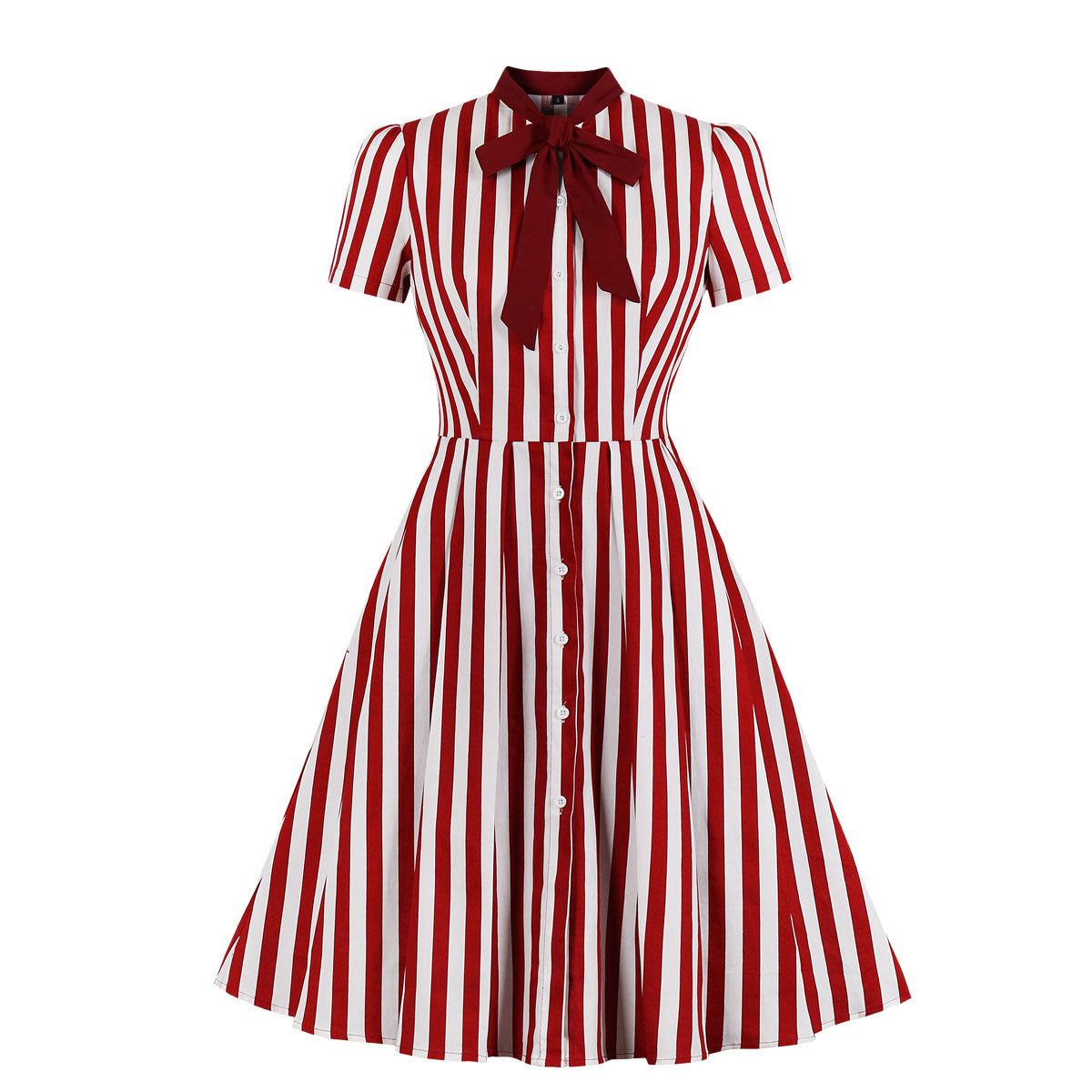 Women's Short-sleeved Retro Black Striped Dress Dresses