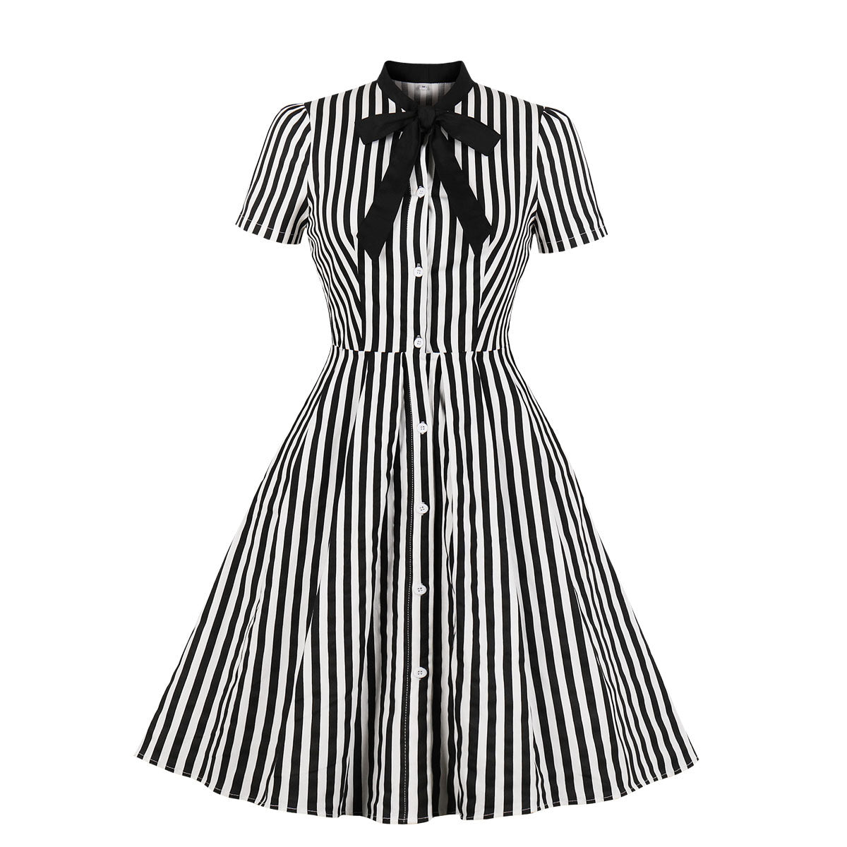 Women's Short-sleeved Retro Black Striped Dress Dresses