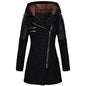Women's Mid-length Hooded Loose Oblique Zipper Woolen Jackets