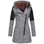 Women's Mid-length Hooded Loose Oblique Zipper Woolen Jackets