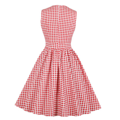 Women's Christmas Plaid Printed Pocket Vintage Dress Dresses