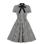 Women's Short-sleeved Retro Black Striped Dress Dresses