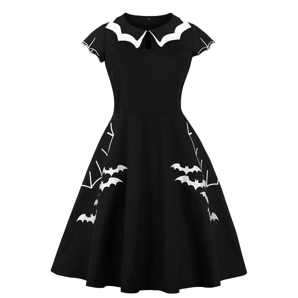 Beautiful Sleeve Halloween Bat Embroidered Dress Dresses