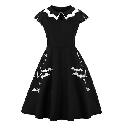 Beautiful Sleeve Halloween Bat Embroidered Dress Dresses