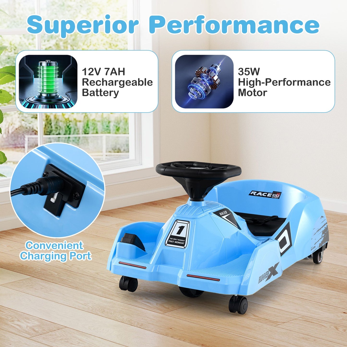 12V Electric Cleaning Go Kart with Detachable Mop and Remote Control