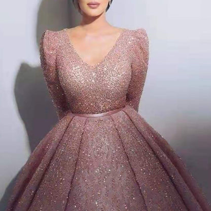 Women's Summer Nude Pink Golden Waist Long Dresses