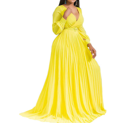 Women's V Cross Gathers Front Chest Lower Dresses