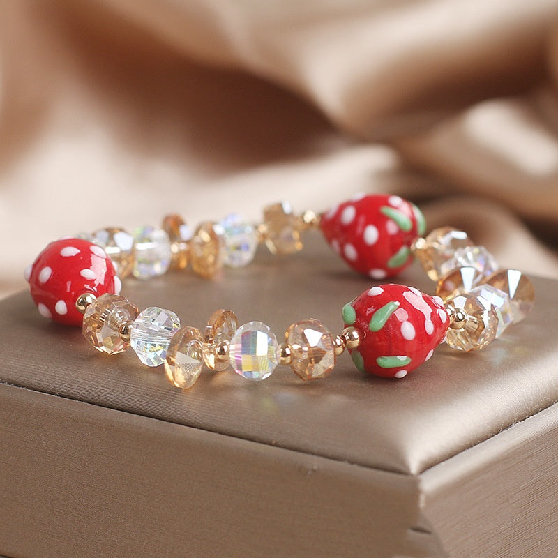 Special-interest Design Sweet Hand Painted Strawberry Beaded Bracelet