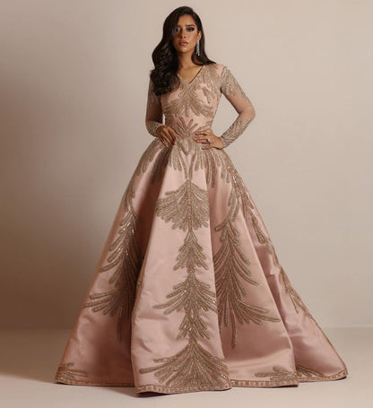 Women's Glossy Silk Bronzing Long Sleeve Dress Wedding Dresses