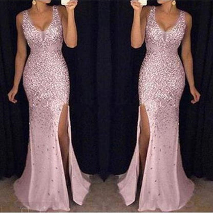 Women's Spring Split Gold Dress Long Wedding Dresses