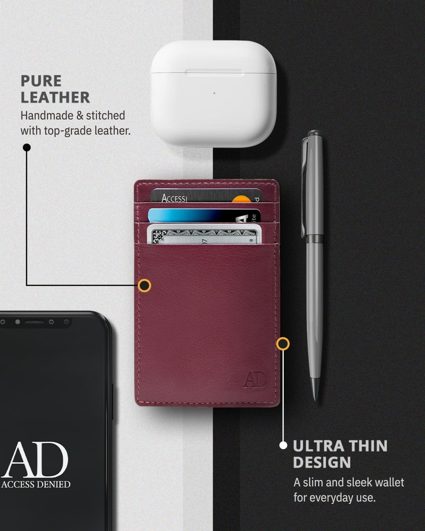 Genuine Leather Slim Card Holder – RFID Blocking, Minimalist