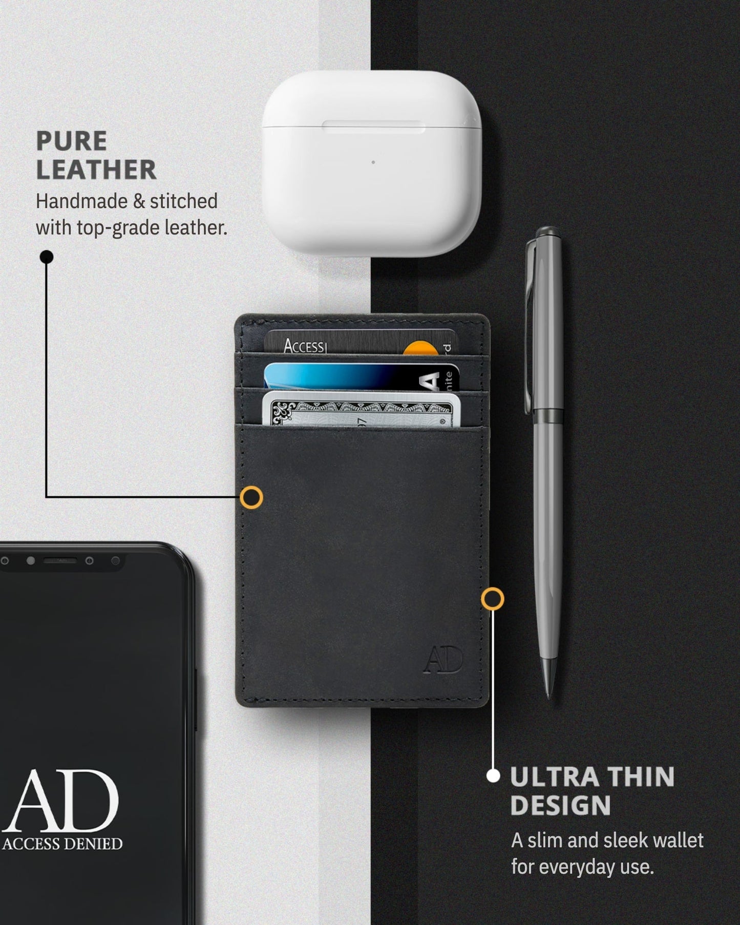 Genuine Leather Slim Card Holder – RFID Blocking, Minimalist