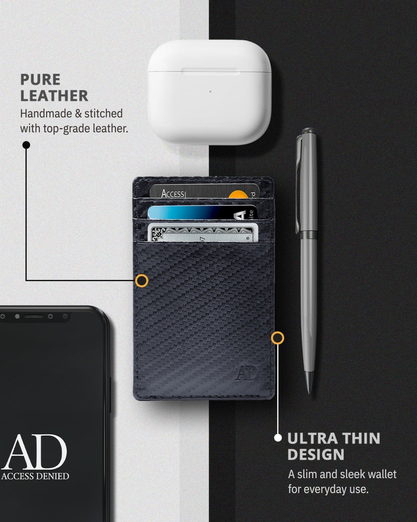 Genuine Leather Slim Card Holder – RFID Blocking, Minimalist