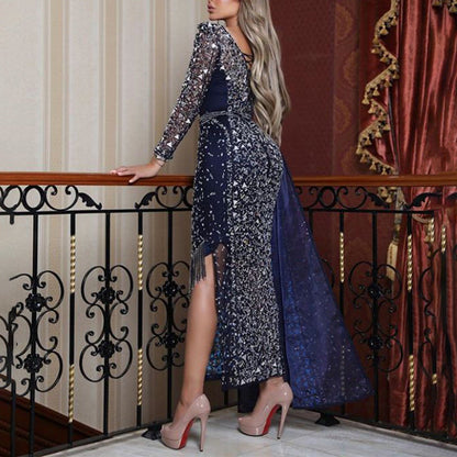 Women's Sexy Long-sleeved Tassel Large Swing Dress Wedding Dresses