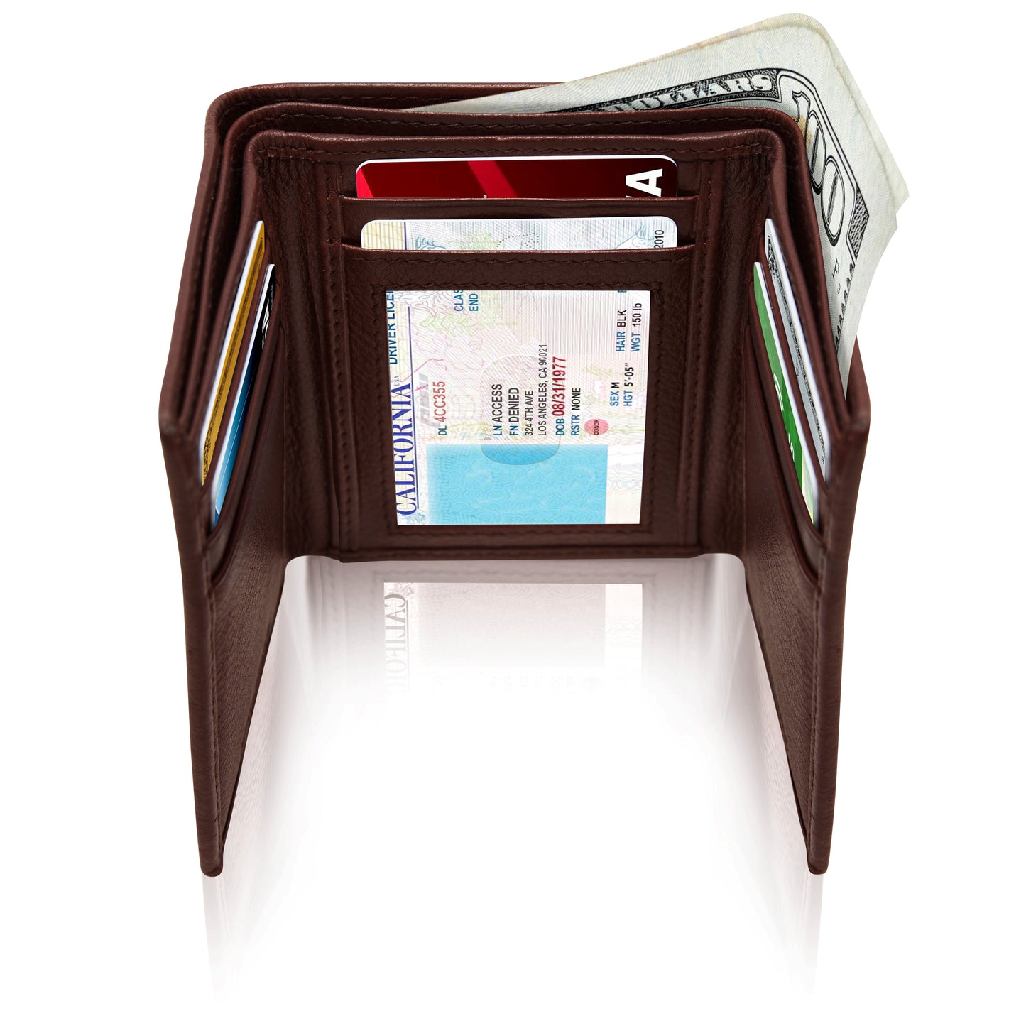 Genuine Leather Trifold Wallet – ID Window, RFID Blocking