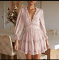 Printed Backless Long Sleeves Wooden Ear Dresses